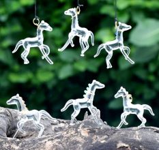 Glass Multicolor Horse Christmas Tree Decoration Ornaments Set of 6 Pcs